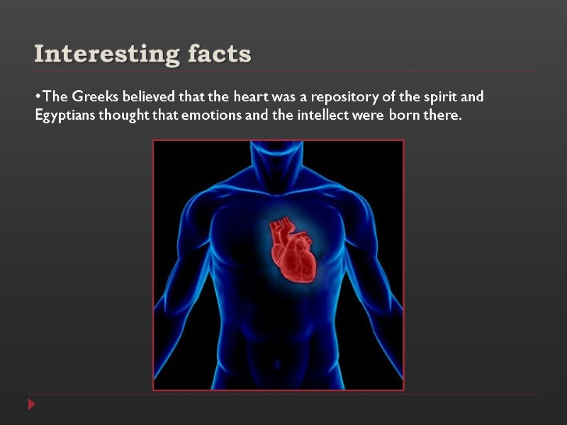 Interesting facts  The Greeks believed that the heart was a repository of the